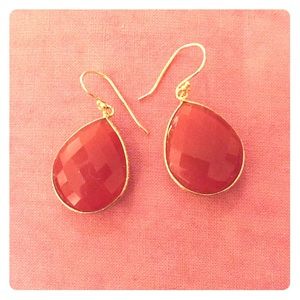 Deep Orange and Gold Tone Drop Stone Earrings